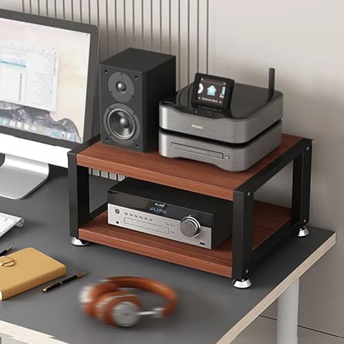 Movable AV Media Stand with Wooden Shelf Portable Stereo Rack for Video & Audio Components