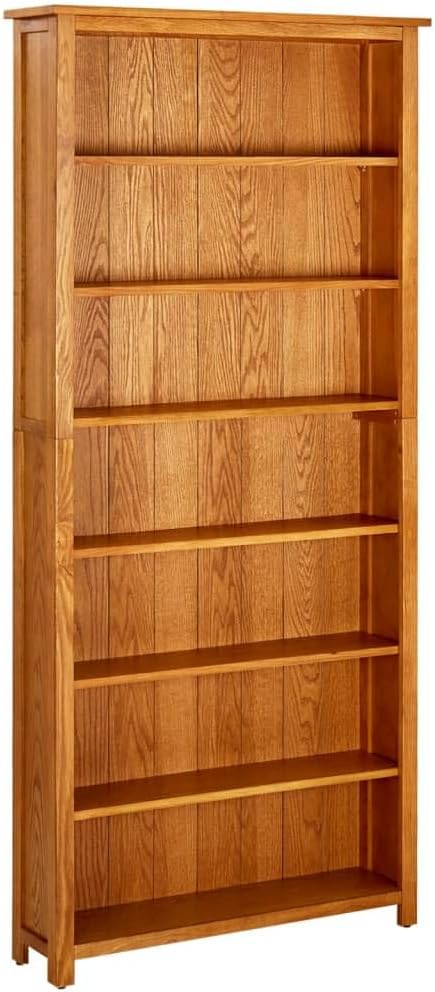 GeoHome 7-Tier Bookcase | Wooden 7-Shelf Bookshelf | Rustic Wood Bookcase for Bedroom Living Room Home Office | Brown Solid Oak Wood 35.4