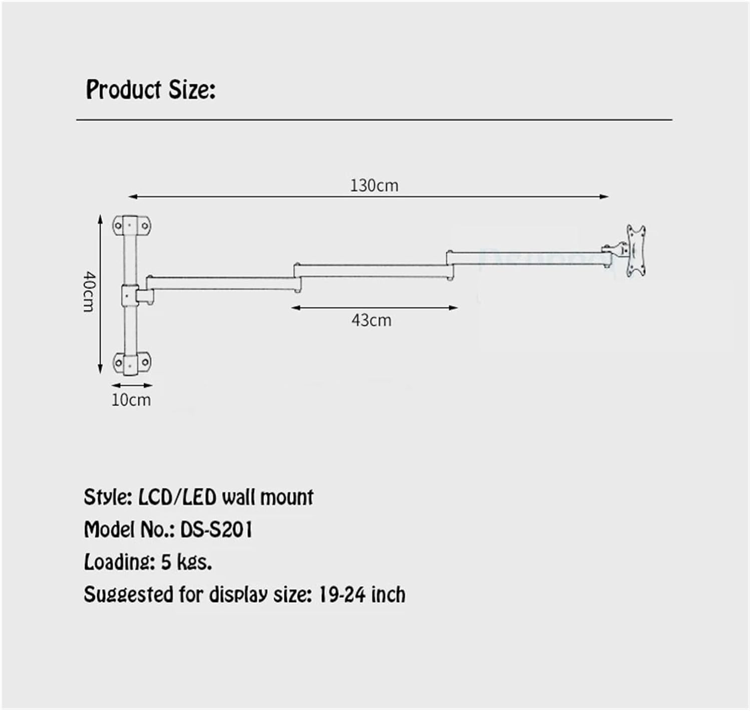 Wall Mount Extra Long Arm Fits 19-24 Inch Monitor Stand Full Motion Monitor Stand Mounting Bracket