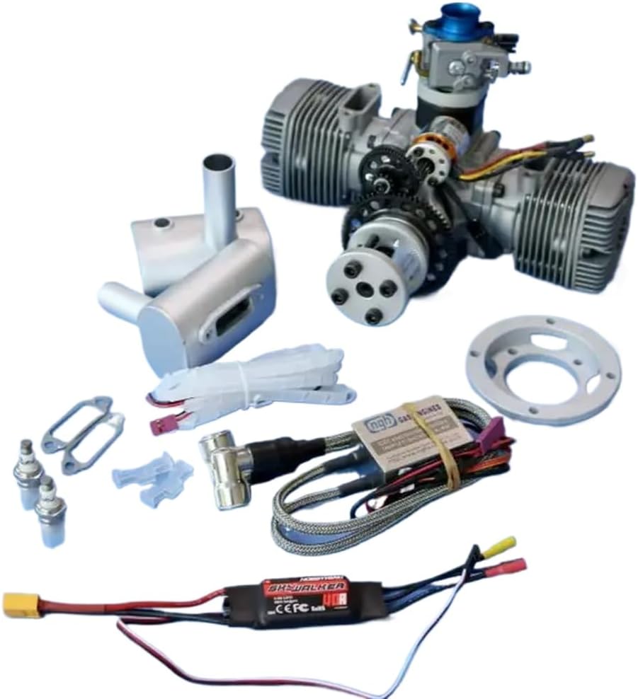 NGH 70CC 2 Stroke Twin Cylinder Engine GTT70 with Automatic Electric Starter Compatible with Compatible RC Airplanes(Engine with Starter)