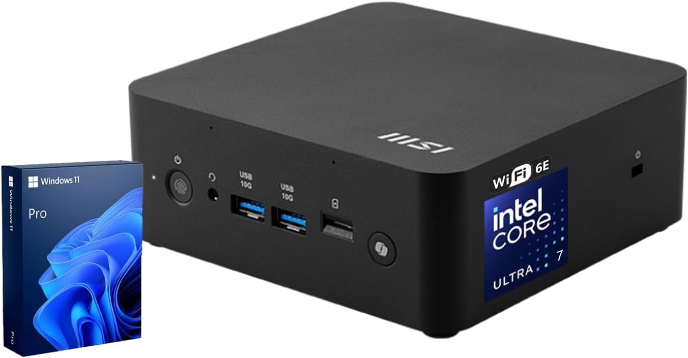 msi Cubi NUC AI+ Business Mini Desktop, Intel Core Ultra 7 258V, 115 Tops AI Copilot+ PC, 32GB LPDDR5X, 1TB SSD, Fingerprint, Support 3-Display 4K, Thunderbolt 4, HDMI, Dual LAN, Wi-Fi 6E, Win 11 Pro