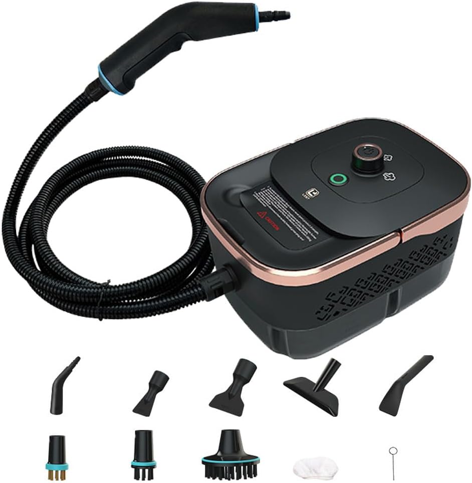 HGTRH 1250ML Portable Steam Cleaner, 1500W Handheld Steam Cleaner 4Bar 105°C 3 Gear Adjustment for Cleaning Upholstery Bathroom Grout and Tiles Car Detailing Rose Gold
