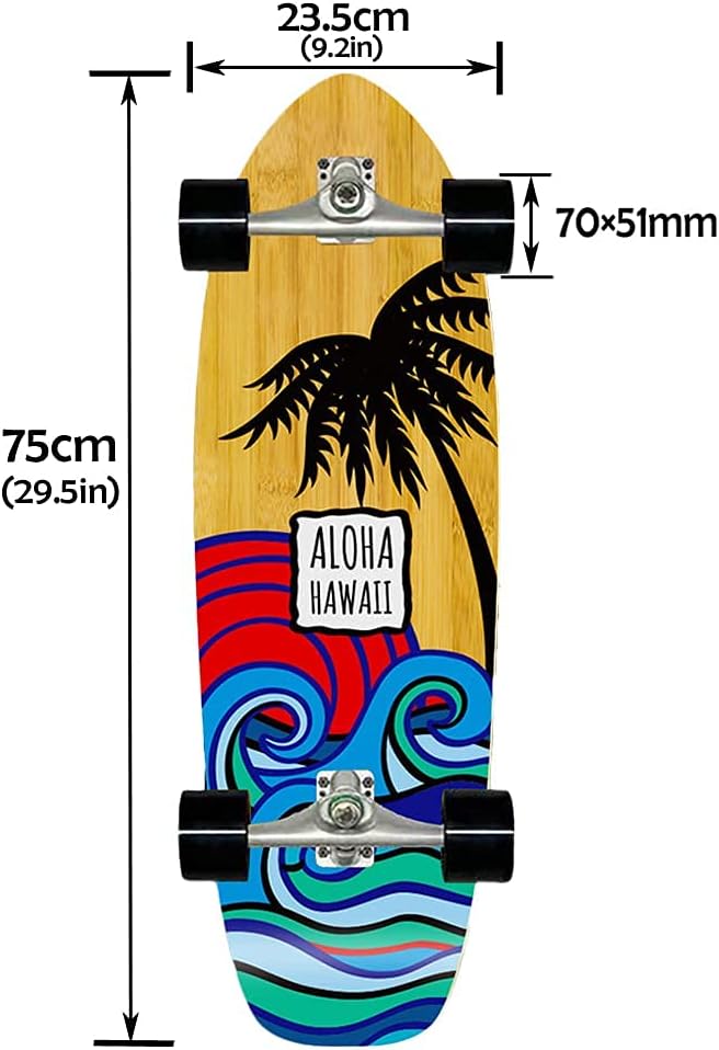VOMI SurfSkates Pumping Carving Skateboard 75×23.5cm CX4 Truck Land Surfing Skateboard 7 Layers Maple Wood Board ABEC-11 Bearing Simulated Surfing Training Board for Children Youth Adults (A)