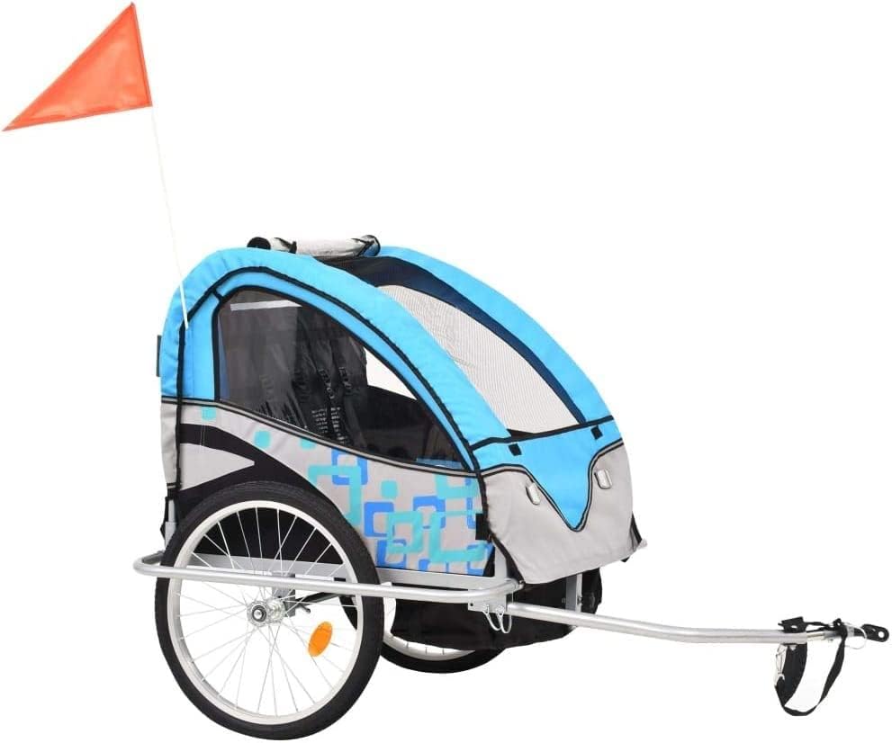 Kids Bicycle Trailer, Bicycle Accessories Goods, Recreation Cycling, 2-in-1 Kids' Bike Trailers, Light Blue and Grey, for Storage and Transport