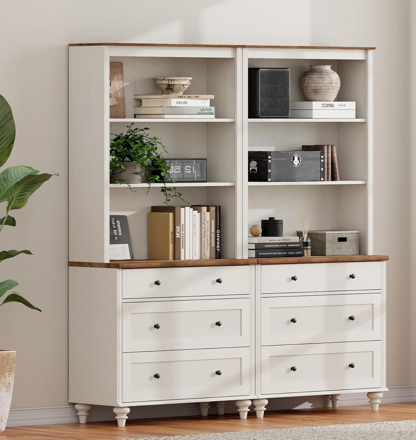 WAMPAT 3 Tier Bookshelf with 3 Drawers, 72