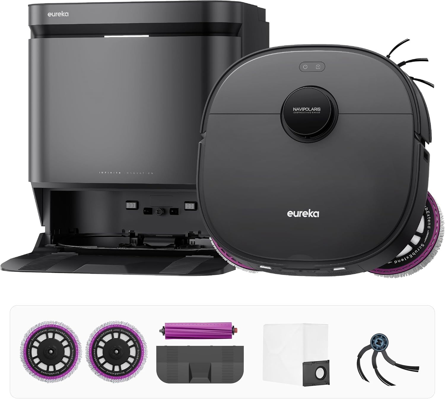 Eureka J15 Evo Ultra Self-Emptying Robot Vacuum Combo, 22,000 Pa Suction Auto Mop Lifting 131°F Hot Air Dry Scrub Extend Robotic Vacuum Cleaner