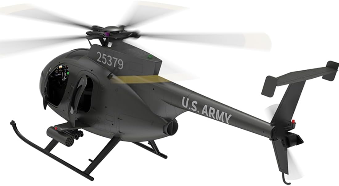 1/16 Scale 250-Class 2.4G 9CH RC MD500 LittleeBiird Military Helicopter Model with Flybarless Rotor and LED Lights, 6G/3D Switchable Modes Openable Cockpit (RTF Version)