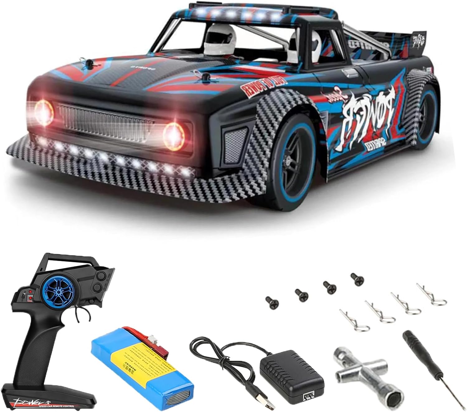 GoolRC WLtoys 104072 Brushless RC Drift Car, 1:10 Scale 2.4GHz Remote Control Car with LED Light & Gyro, 4WD 60KM/H High Speed RC Racing Vehicle for Adults