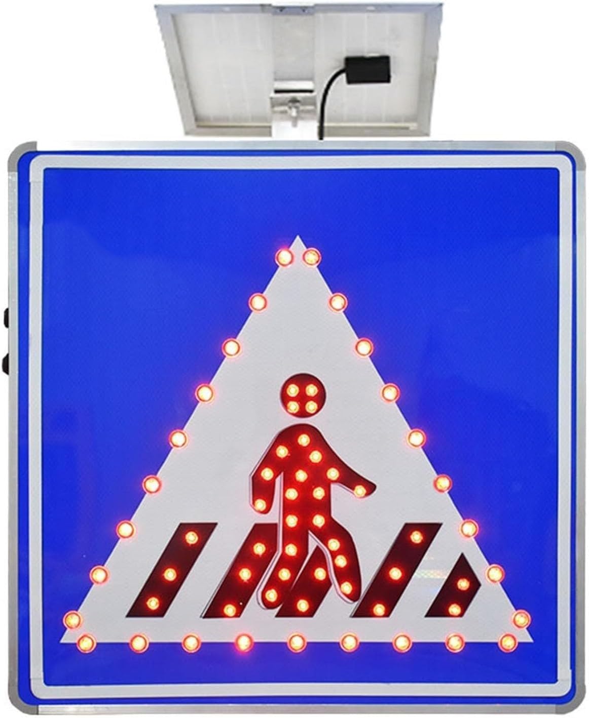 Solar LED Street Warning Sign, Square Aluminum Crosswalk Sign, 3M Reflective Film, IP65 Waterproof
