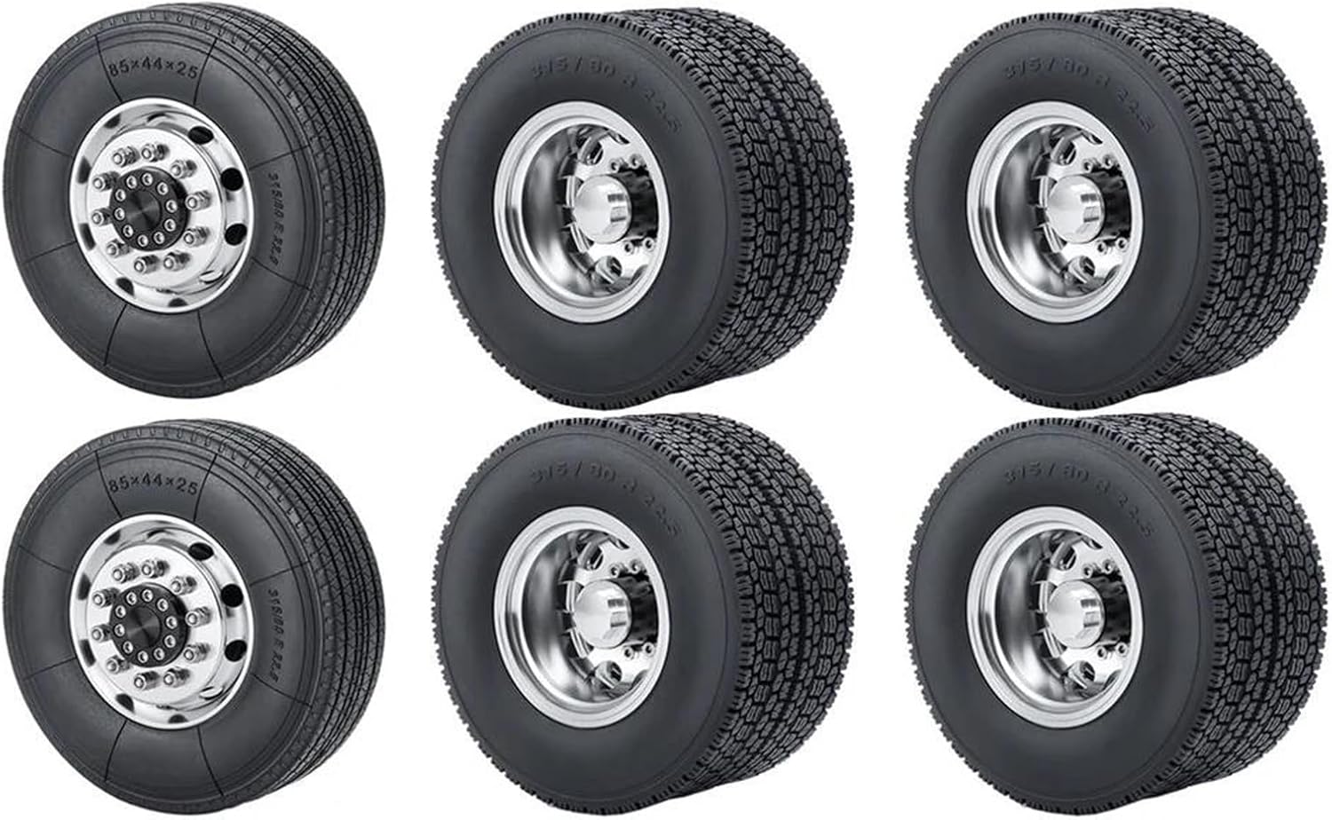 Rc Car Parts for Tamiya 1/14 Front Rear Rubber Tires Aluminum Wheel Rims RC Trailer Tractor Truck Car Upgrade Parts Modification Car Accessories(1 Set 6x6)