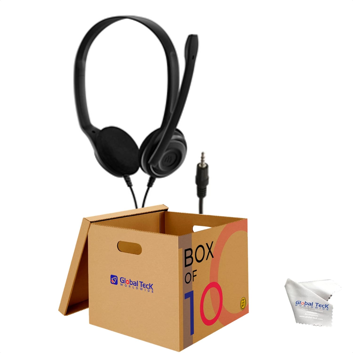 GTW Bundle of EPOS EDU 10 Stereo Headsets (Bulk Pack of 10) Computer Headset with Microphone kit Includes Global Teck Microfiber Cloth