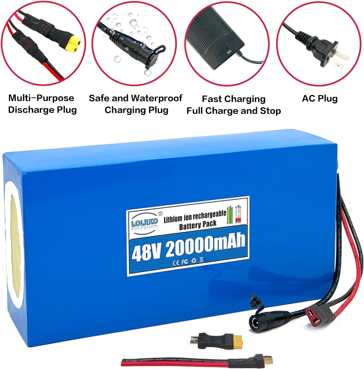 48V Ebike Battery Built-in 20A BMS,Waterproof Design,Lighter Weight, Higher Energy Density,Perfect for Electric Bikes, Tricycles, Electric Motorcycles, Scooters(48V-20AH Battery with Charger)