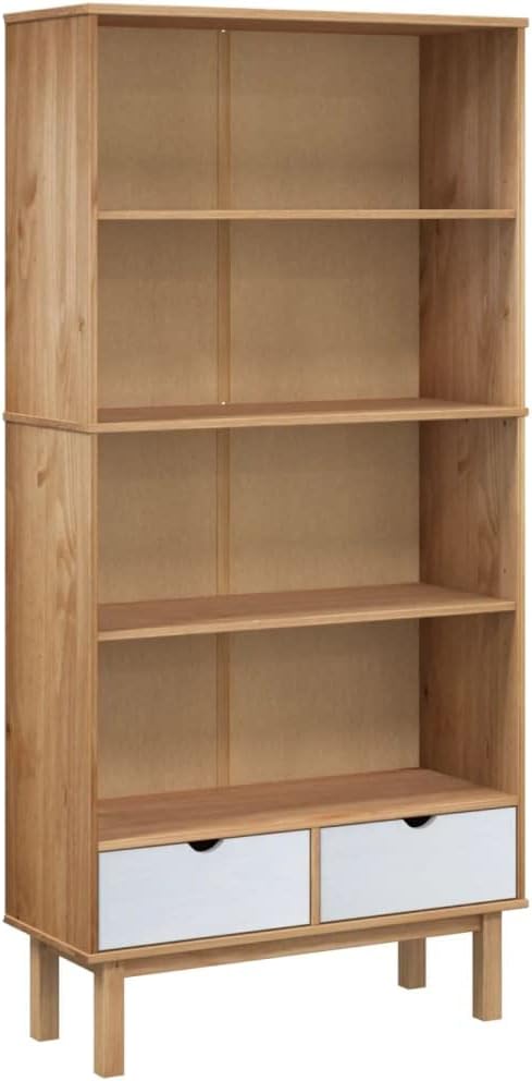 VRAXO Bookcase OTTA with 2 Drawers Brown and White Solid Wood Pine,Bookcases & Standing Shelves-72.38lbs