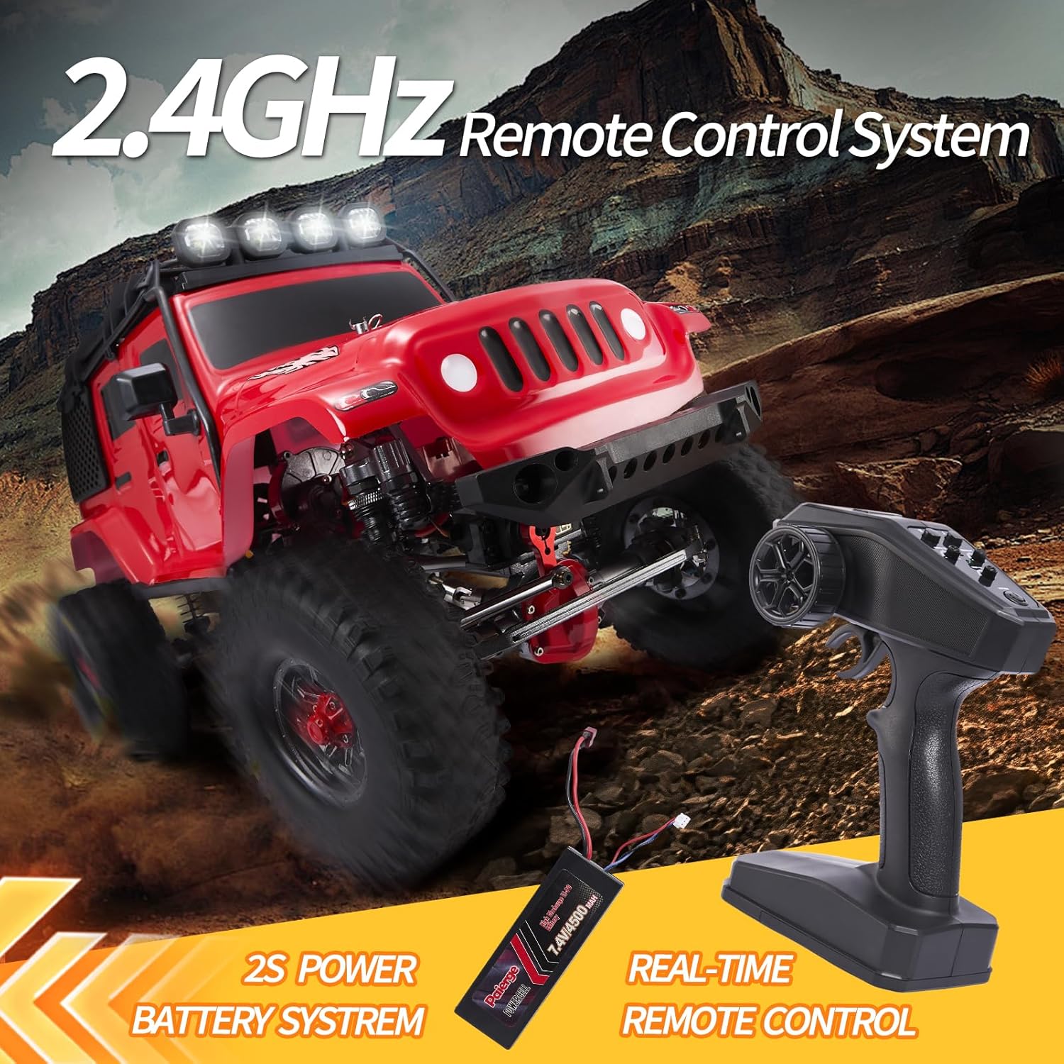 1:10 Scale RC Rock Crawler 4x4 - Hobby Grade All-Terrain RC Truck with Carbon Fiber Frame, All-Metal Gearbox, Waterproof ESC, 2.4GHz for Adults & Teens (Black)