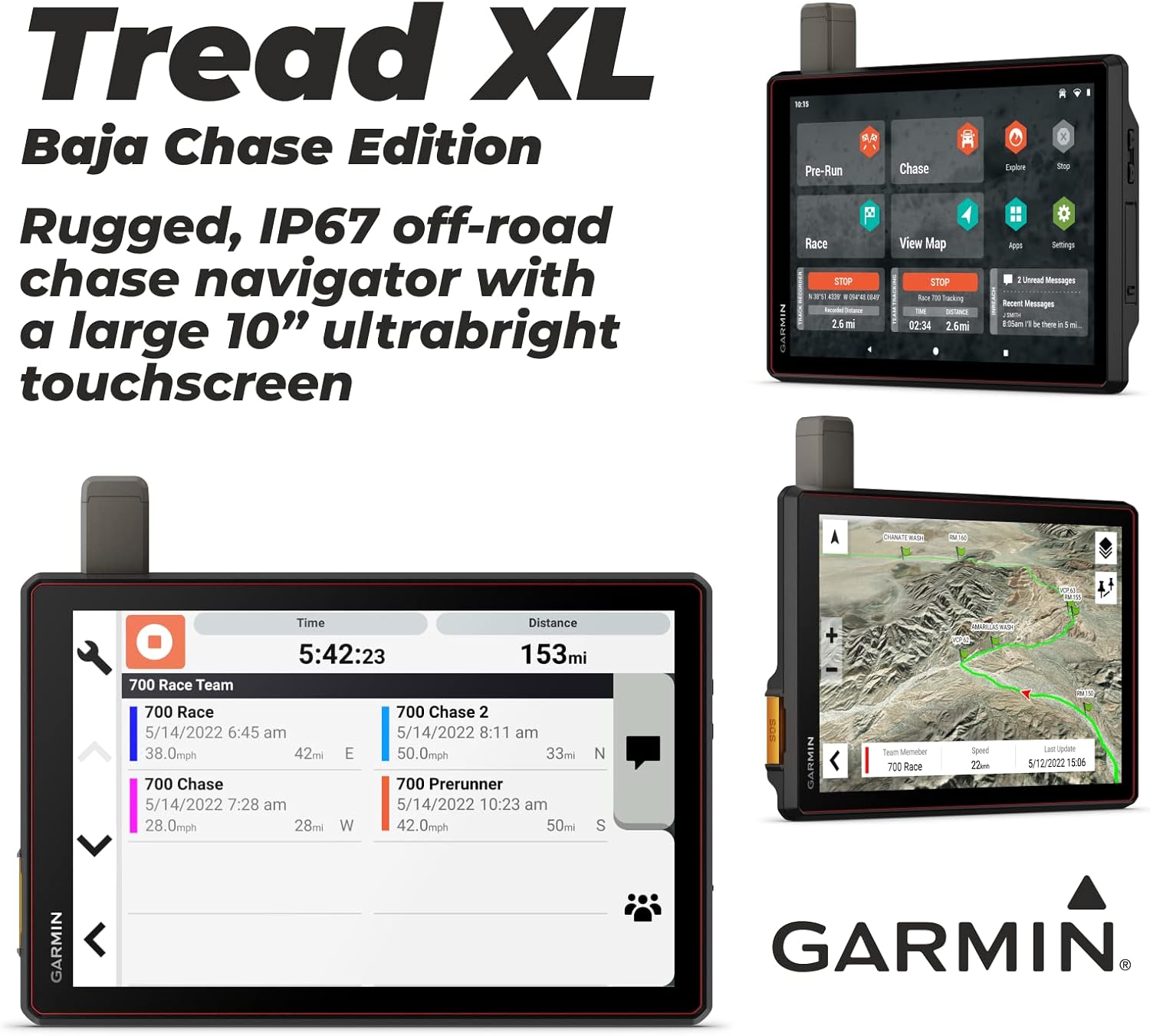 Garmin Tread XL - Baja Chase Edition, Rugged, ultrabright 10” Off-Road Chase Navigator, Portable GPS for Baja Support Trucks, Team Tracking with Built-in inReach Satellite Communication