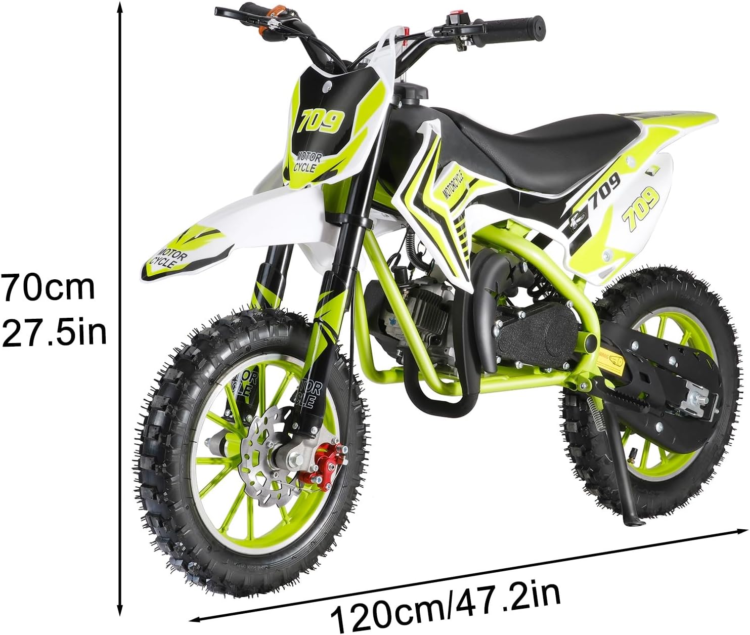 49cc Kids Dirt Bike, 2-Stroke Pocket Gas Motorbike, Off Road Gas Power Mini Pocket Motorcycle with Front Rear Disc Brakes, Mini Dirt Scooter Bike Pocket for Kids and Teens Green