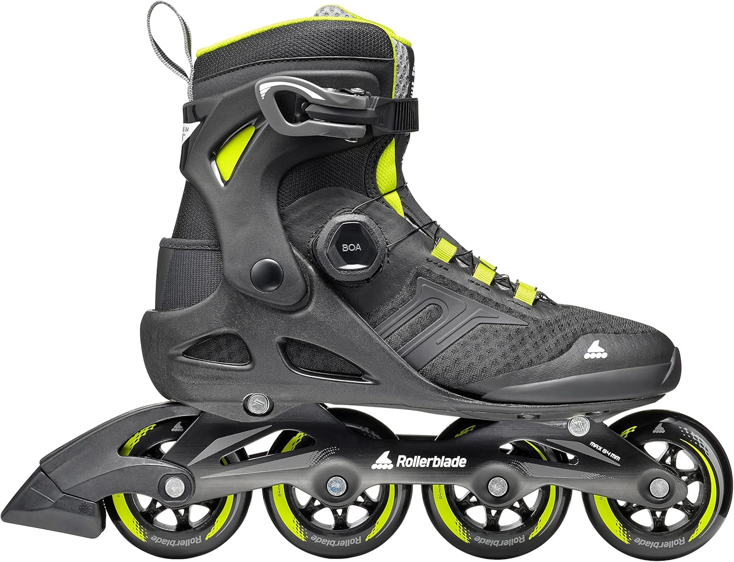 Rollerblade Macroblade 84 BOA, Adult Fitness Inline Skate, Black & Lime, Performance Inline Skates