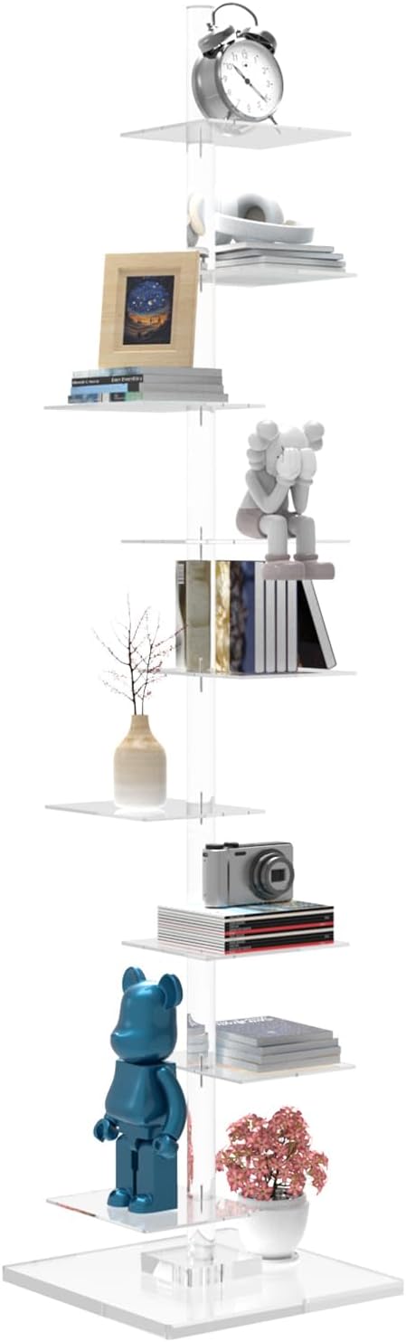 Nynelly 9 Tier Acrylic Bookshelf Invisible Bookshelf, Height Adjustable Vertical Spine Book Tower, Floor Standing Bookcase Display Shelf for Books,Decor, DIY Open Bookcase for Office, Living Room