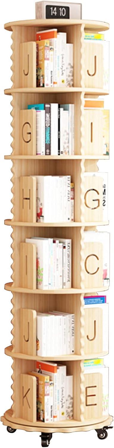 JKGHK Round Revolving Bookcases, Solid Wood Removable Freestanding Bookcase, with Universal Wheels 360 ° Rotatable Book Racks Storage Rack, Home/Office/Kids Room