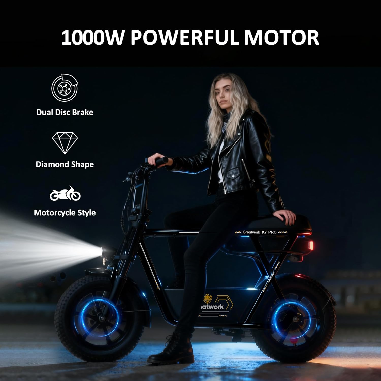 GREATWORK Peak 1200W/1500W Electric Scooter with Seat, 480/720Wh Removable Battery, Max 30/45 Miles Range, 20/25MPH Top Speed, 16x3.0 Fat Tire Motorcycle Style E Scooter for Adults with Basket