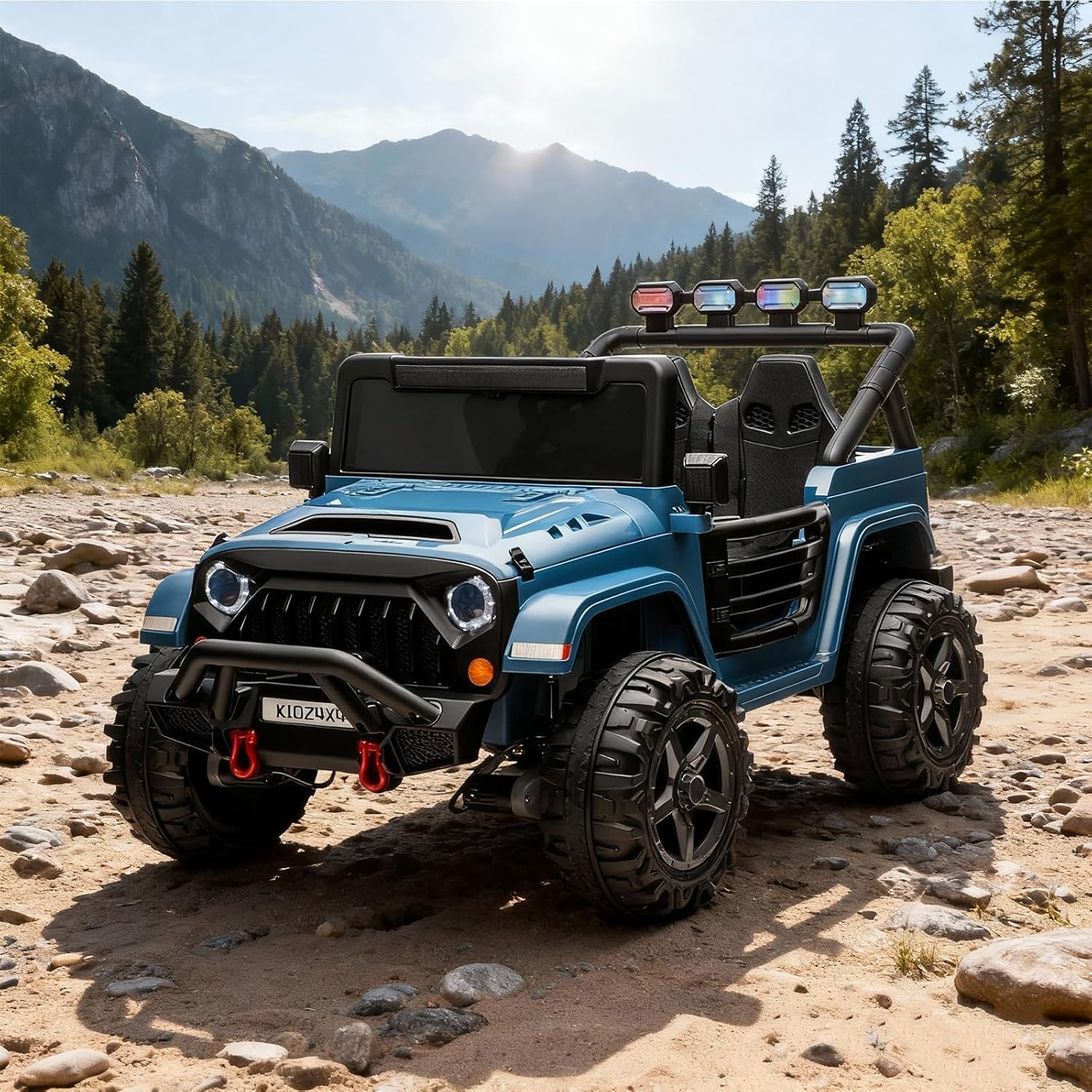 24V Ride on Toys for Kids, 2 Seater Ride on with Remote Control, Ride on Truck with 4-Wheeler Suspension, 3 Speeds, Safety Belt, Led Lights, Bluetooth Music Player, Gift for Boys & Girls, Blue