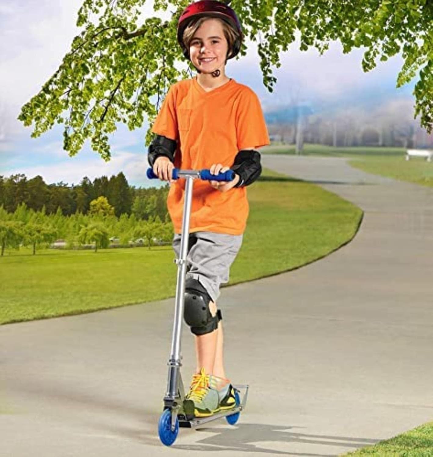 Foldable Kick Scooter for Kids Larger Wheels Front Suspension Wheelie Bar Lightweight and Adjustable Handlebars