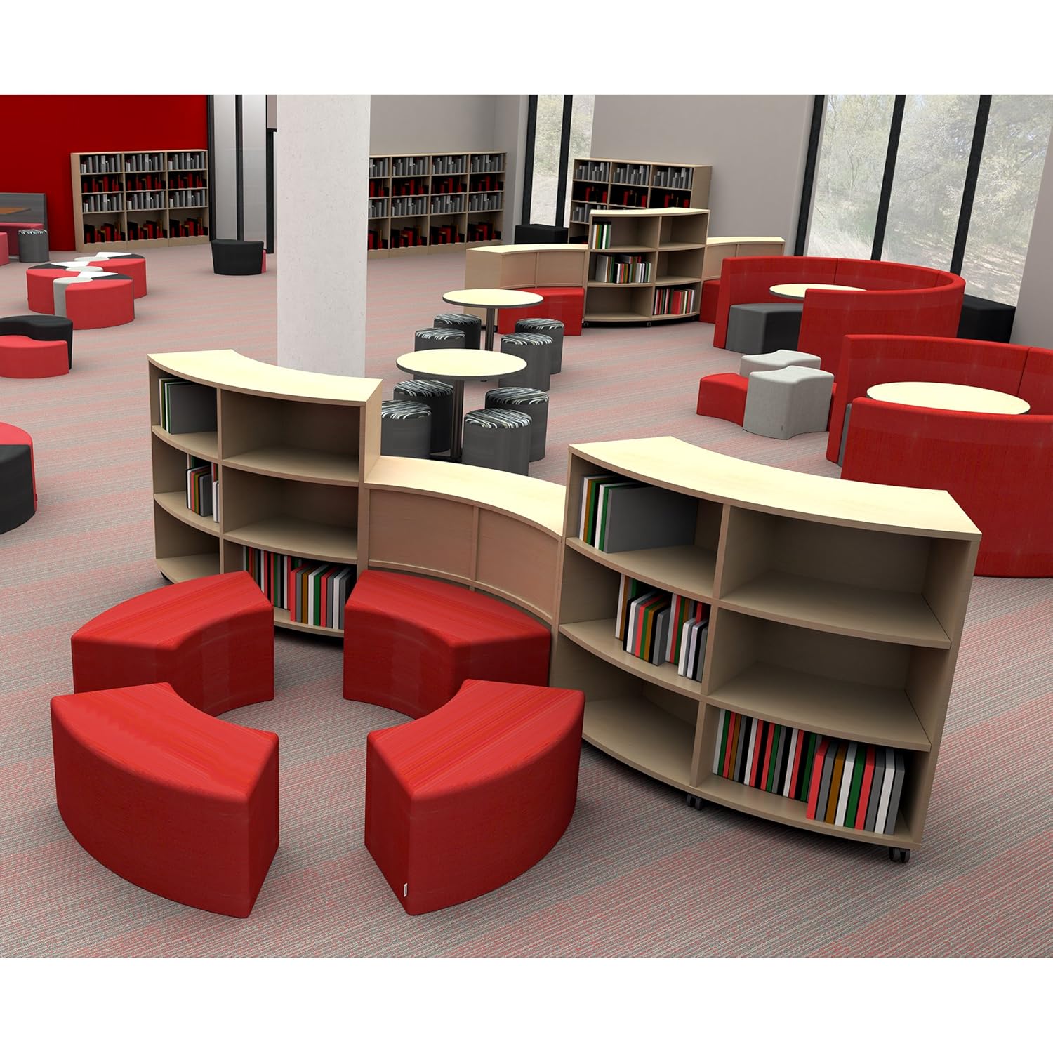 Learniture Curved Mobile Shelving/Bookcase, Six Openings, Dark Natural, LNT-AVO3001DM-SO