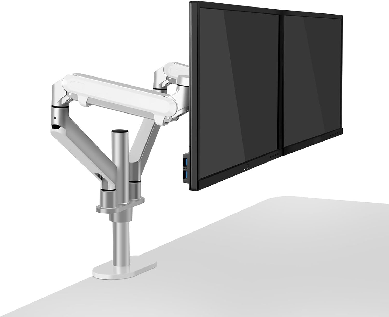 OL-2Z Desktop 17-32 inch dual monitor mounting arm full motion aluminum monitor stand gas spring arm load 2-8 kg each(Silver Grey)