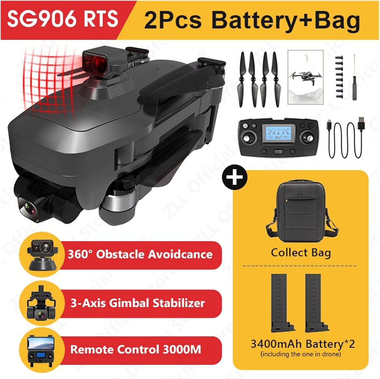 Drone 3-Axis 4K HD Camera Drone 360 Obstacle Avoidance FPV 5G WiFi 3K RC Distance Professional GPS Dron Quadcopter One Key Take Off/Landing (Color : MAX-2B Size : 1) (Max1 2b)