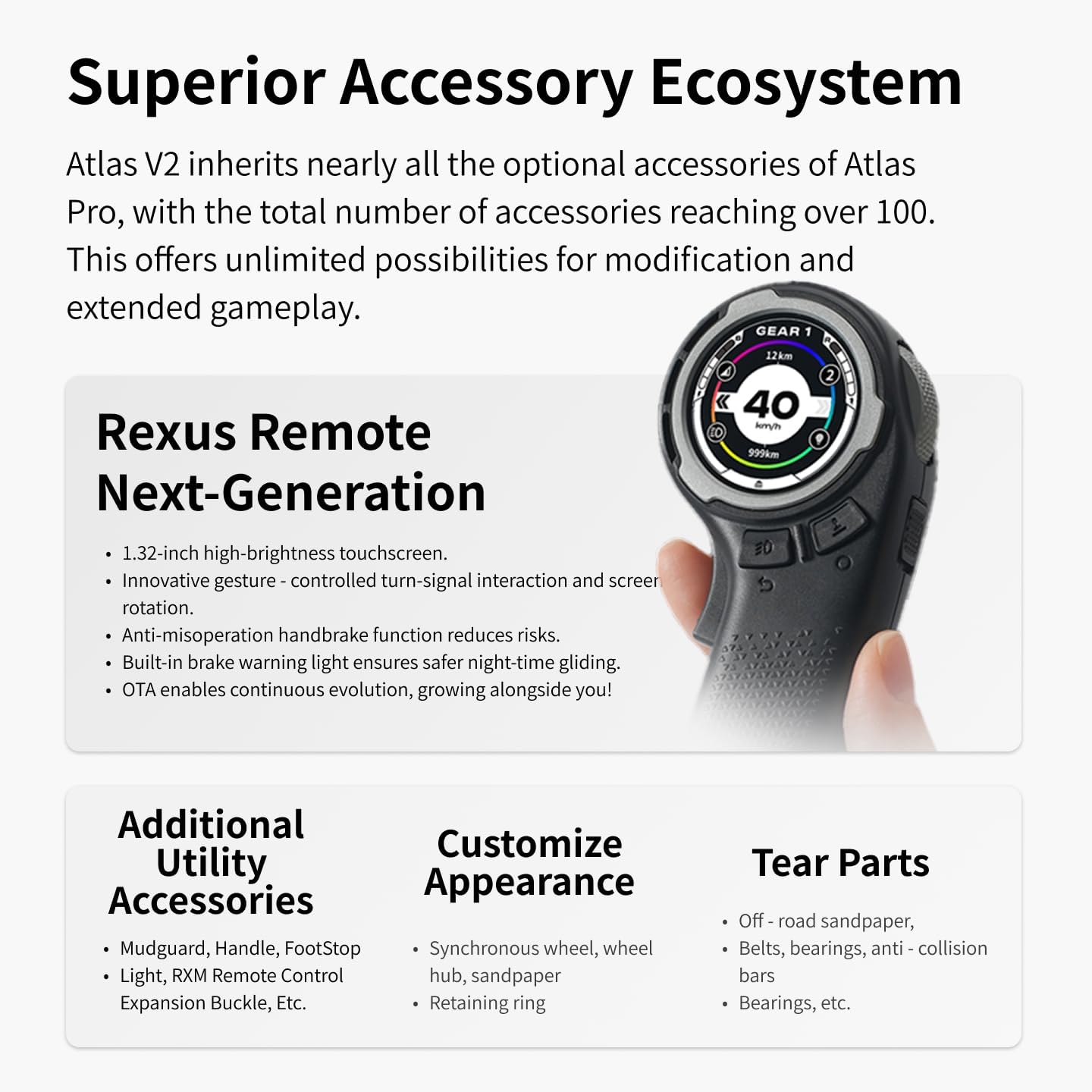 Exway Atlas All-Terrain Off Road Electric Skateboards, Top Speed of 35 Mph, 24 Miles Range Mountain Board, Optional AUXPack Battery, Professional Electric Longboard for Adults