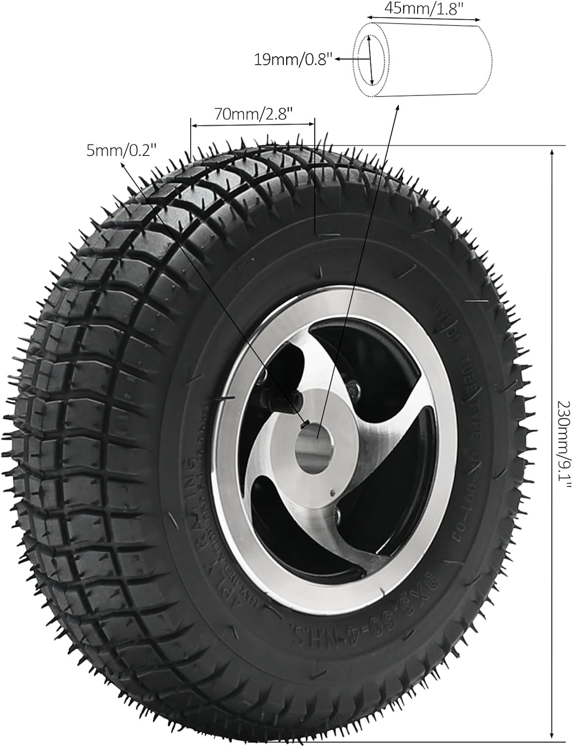 9x3.50-4 9x3.50x4 Tubeless Rear Wheel Assembly for Go Kart, Mini ATV, Mobility Scooter, UTV, Pocket Bike, Trolley, Hand Truck, and Utility Vehicles (Set of 4)