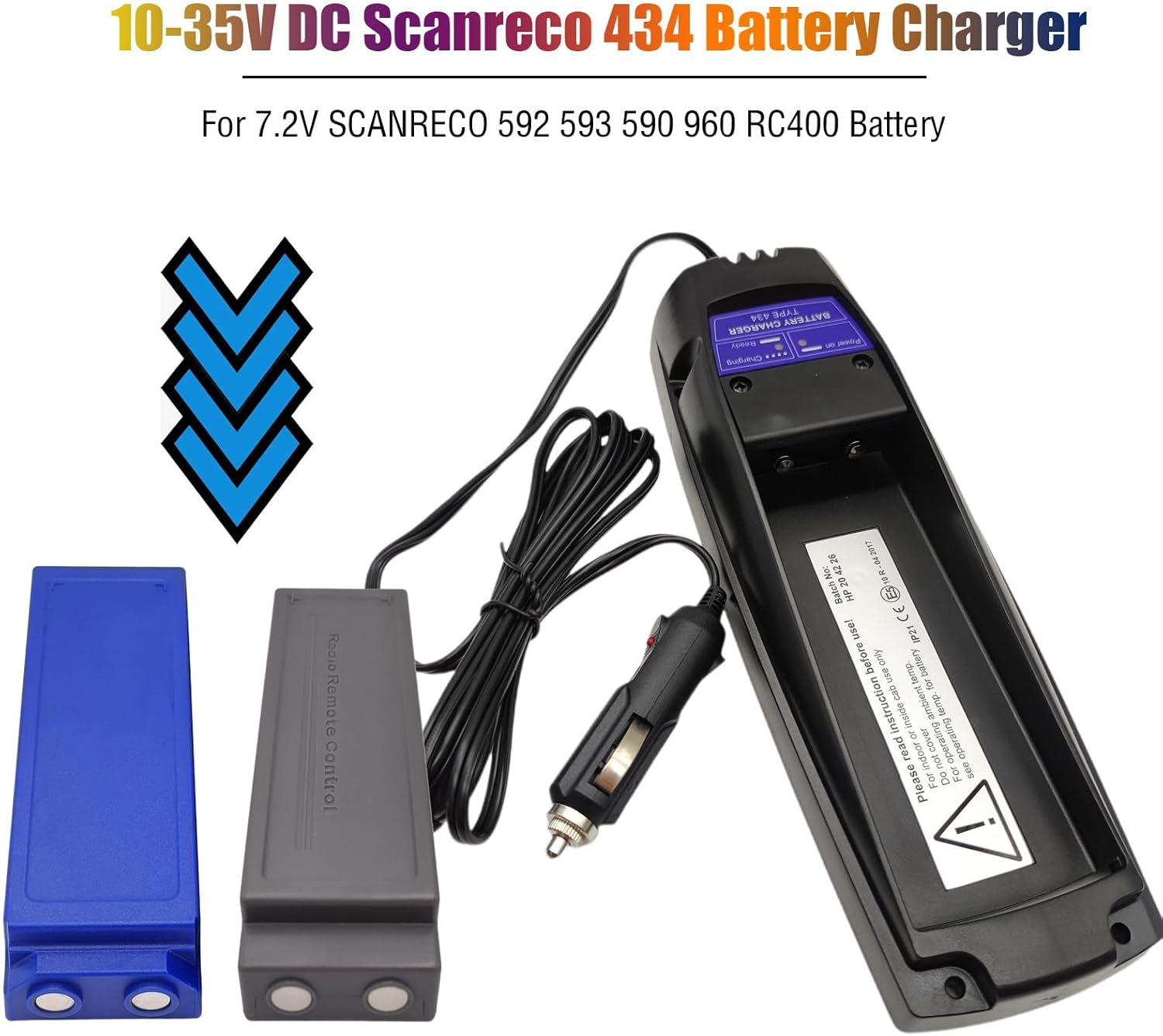 (1 Pack) 24V Battery Charger Type 434 + (3 Pack) Scanreco 592 Batteries for 7.2V Scanreco EEA4291/434 EEA2512/RC400/590/960 Battery