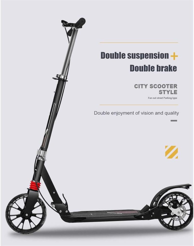 Two Wheels Folding Kick Scooter for Adults Kids Portable Foot Scooter Height Adjustable Aluminum Alloy Disc Brake PU Wheels (Color : B Size : Disc Brake White) (A Foot Brake White)