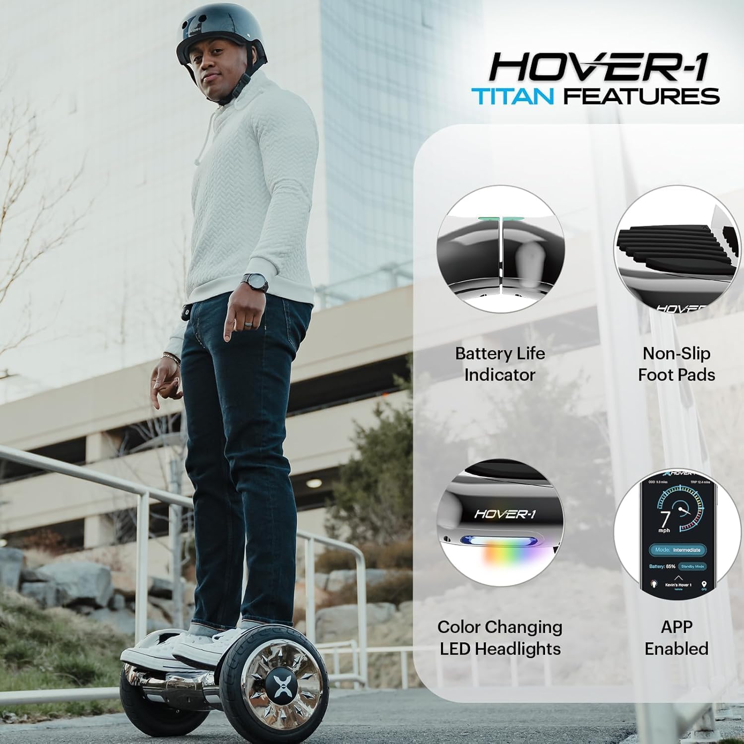 Hover-1 Titan Electric Self Balancing Scooter with 8MPH Top Speed, 8 Mile Range, 3.5HR Full-Charge, Built-In Bluetooth Speaker, Rider Modes: Beginner to Expert