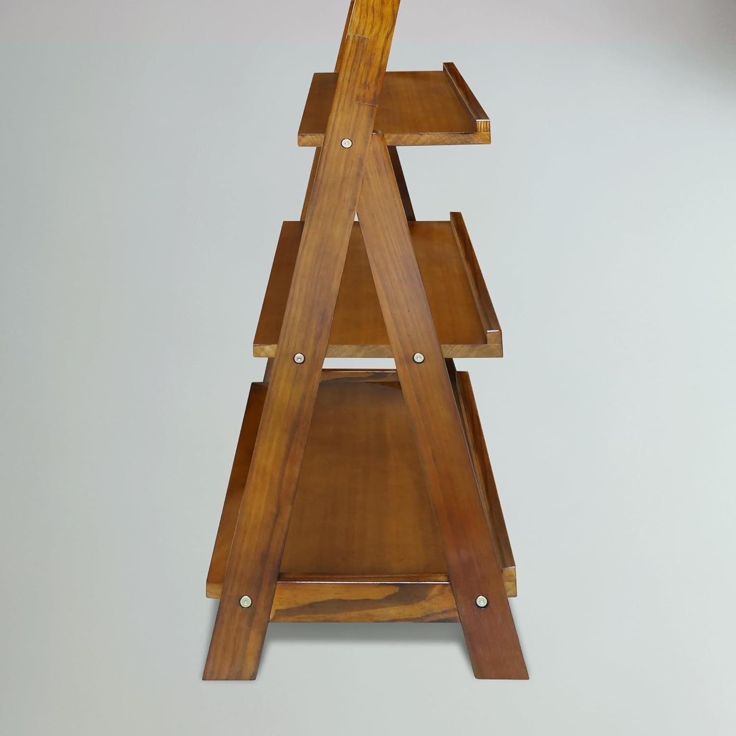 Amber Solid Wood 5-Shelf Freestanding A-Frame Ladder Bookcase, Warm Brown