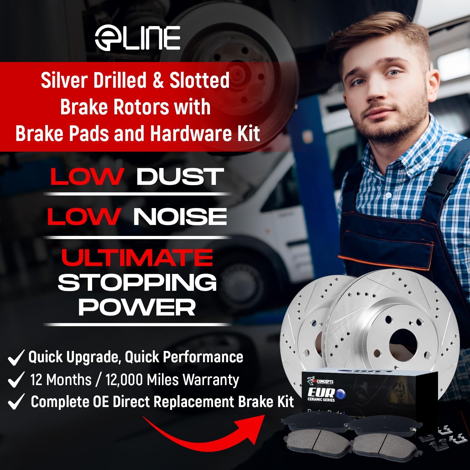 R1 Concepts Front Brake Kit For 2015-2022 Lexus RC F; 2016-2020 Lexus GS| Drilled Slotted Brake Rotors| Euro Ceramic Brake Pads and Rotors Kit|Hardware included