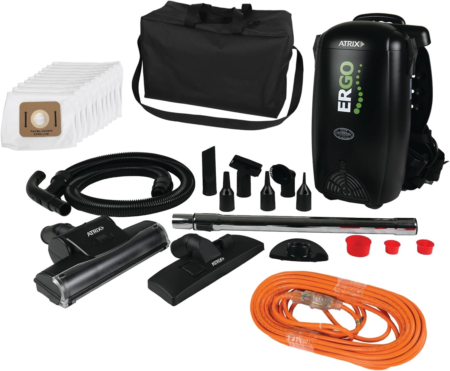 Atrix Ergo Backpack Vacuum VACBP1-PK – Pro Clean Kit with 10 HEPA Filters, Storage Bag & 25ft Extension Cord