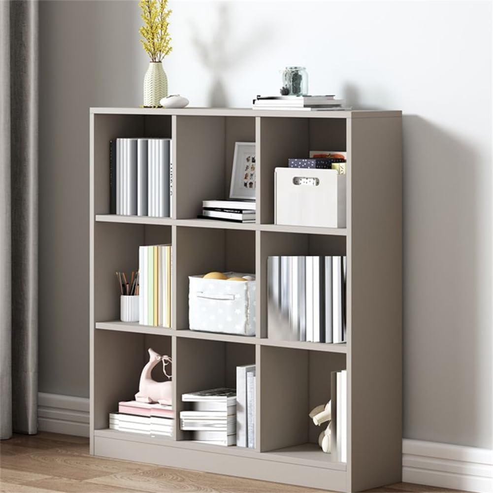 KWOKING Contemporary Closed Back Bookcase Standard Wooden Bookshelf with Shelves Wood Children's Lattice Storage Low Cabinet Bookshelf Floor Student Locker Khaki Gray 39.4