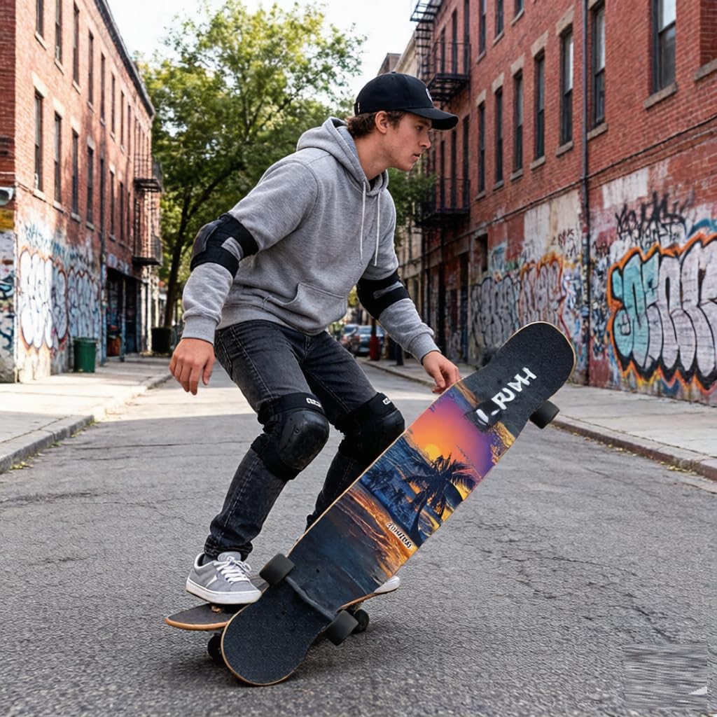 42-inch Twin-tip Skateboard for Street Cruising Adult Skateboard Gift for Beginners and Professionals Versatile Suitable for Male and Female Skaters