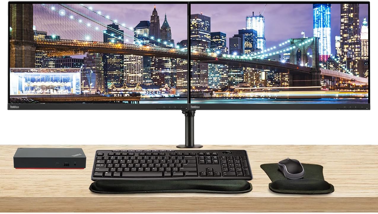 Lenovo ThinkVision E27q 2560 x 1440 LED QHD LCD Monitor, 2-Pack Bundle with HDMI, DisplayPort, Speakers, Dual Monitor Stand, ThinkPad USB-C Dock, MK270 Wireless Keyboard & Mouse, Mouse & Wrist Pad