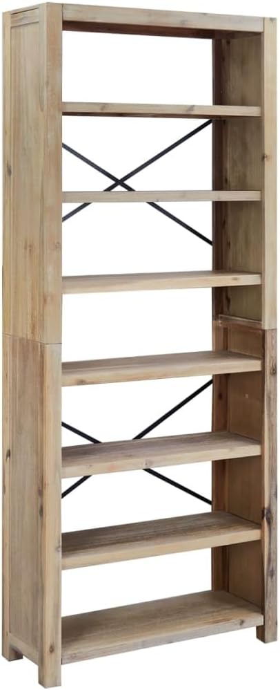 vidaXL 7-Tier Freestanding Bookcase - Solid Acacia Wood - Traditional Brushed Finish - Spacious Design for Books and Decor Display - Easy Assembly - Rustic Charm for Home and Office