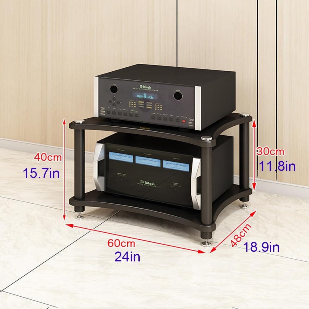 BIUBPW Wood HiFi Racks 24in Stereo Cabinet HiFi Regal Audio Rack Amplifier Rack AV Media Stand Floor-Standing Audio Video Components Cabinet(Brown