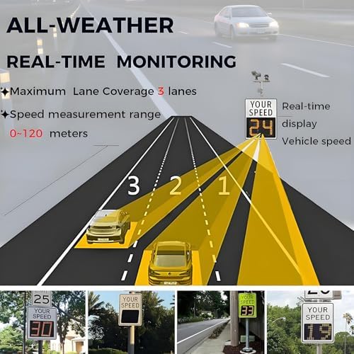 Upgraded Solar LED Radar Speed Sign - Flashing Speed Limit Indicator with High Brightness 3-Digit Display for Enhanced Road Safety - Solar Powered Traffic Sign A-20 x 27