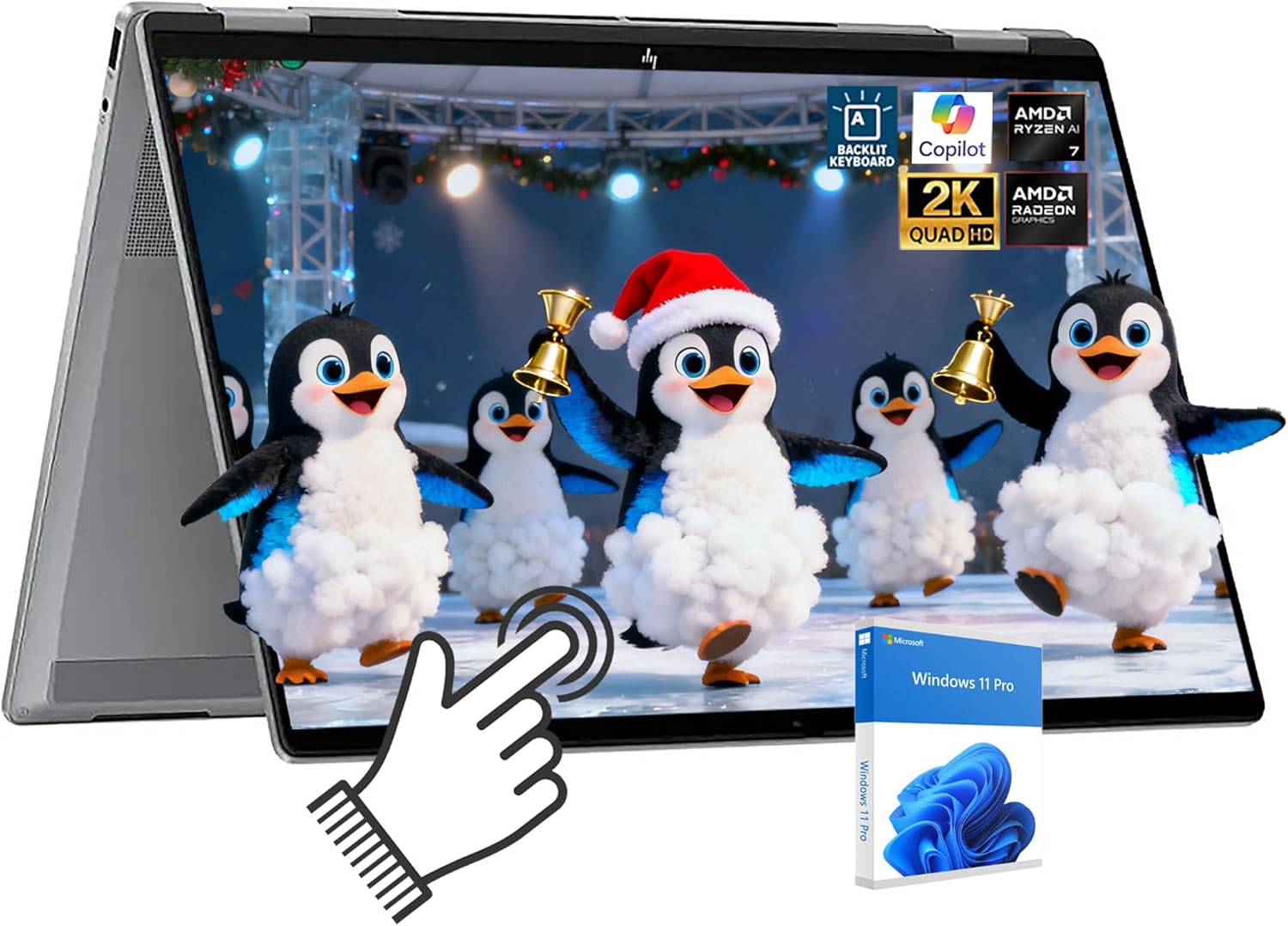 HP OmniBook X 2 in 1 Laptop Flip (Next Gen Envy x360), 16-Inch 2K Touchscreen AMD Ryzen AI 7 350 (> Intel i7-1355U), 24GB LPDDR5 1TB SSD, Win 11 PRO, AI Copilot+ PC +BWE Accessories
