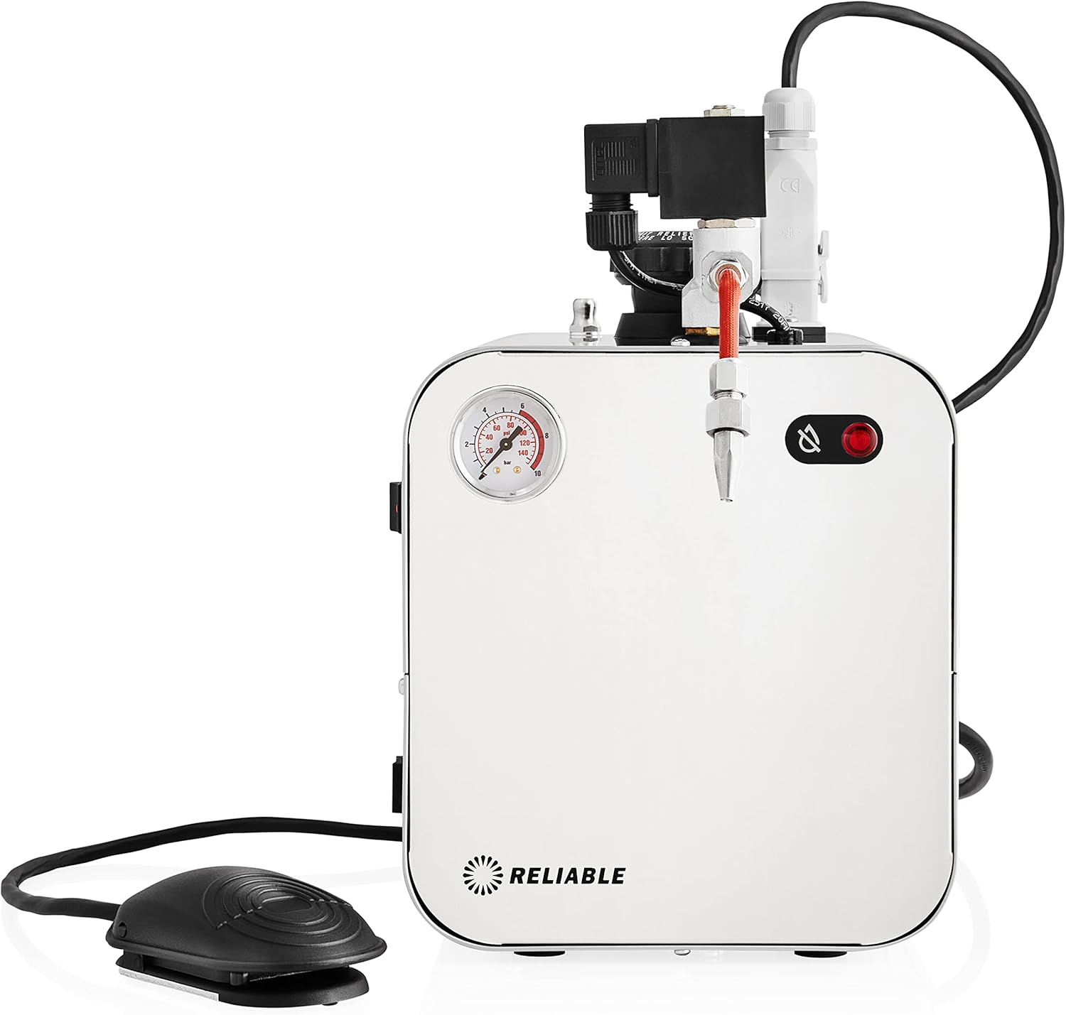 Reliable 5100CJ Stainless-Steel Jewelry Steam Cleaner with Eco Mode, 120V, 2.2 LTR Tank, 50 PSI, Stainless Steel Tank, External Heating Element, 4 Safety System, Pressure Gauge, Made in Italy