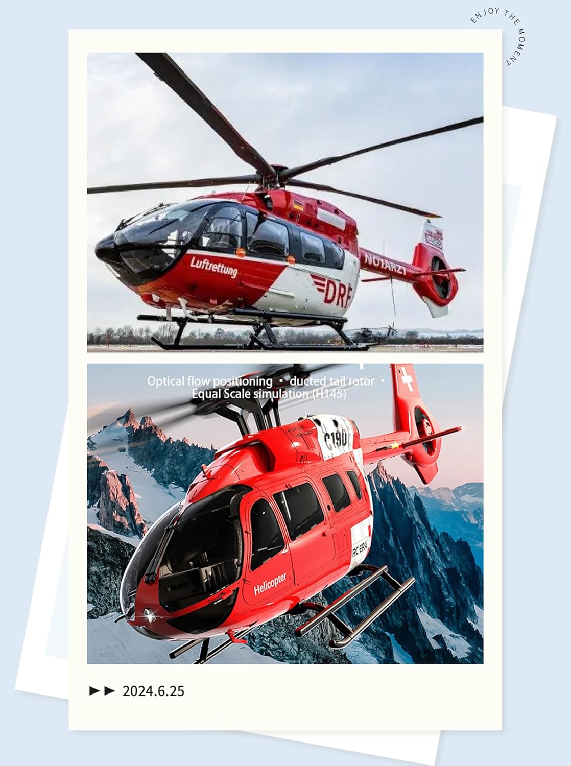 C190 H145 6CH Remote Control Helicopter Aircraft for Adults Beginners RC Heli Single Rotor No Ailerons Maintain Altitude Hover/Optical Flow Positioning RTF 335MM (Red 2-Battery)