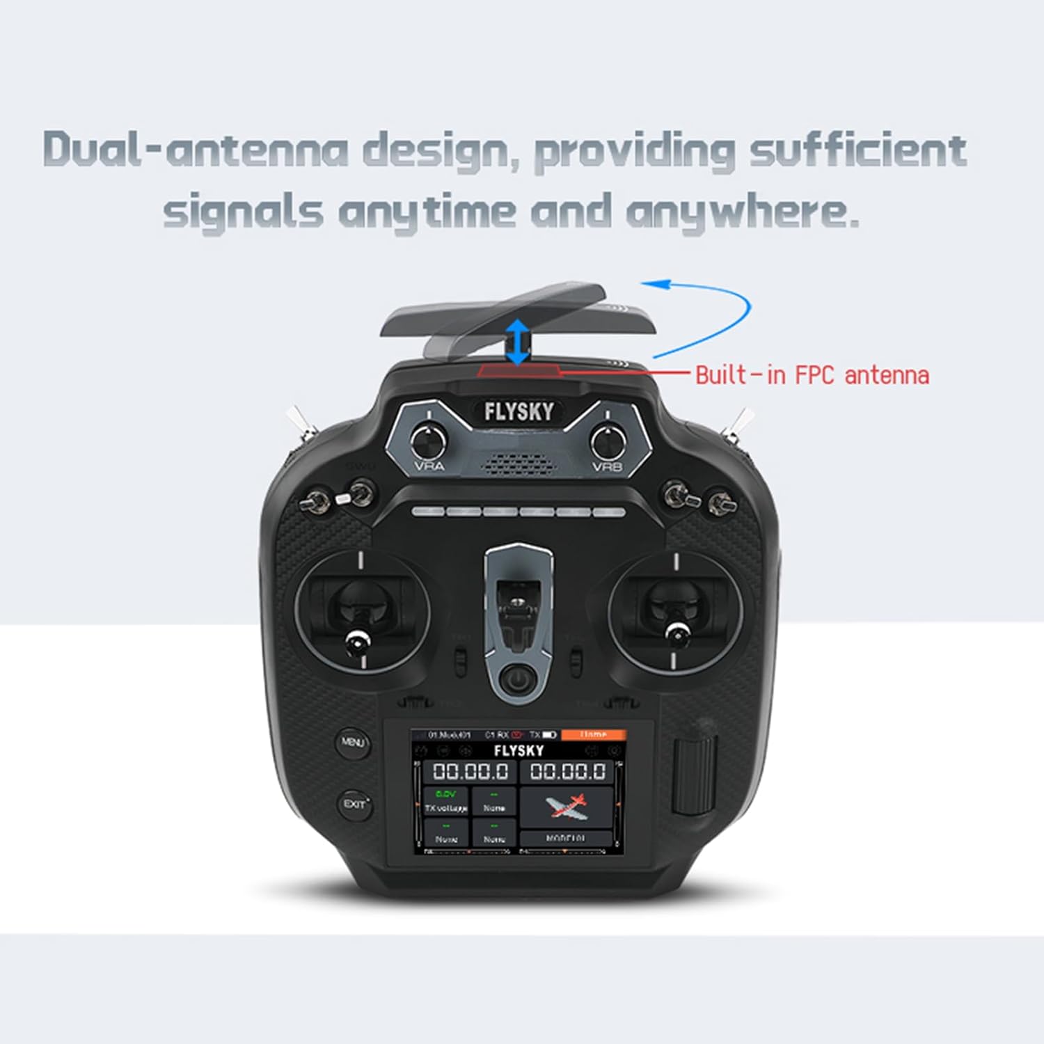 Flysky FS-ST16 16CH 2.4GHz RC Transmitter and FS-SR8 Receiver, 3.5 Inch IPS Screen Transmitter with Receiver Set for Remote Control Plane Car Boat (Black)