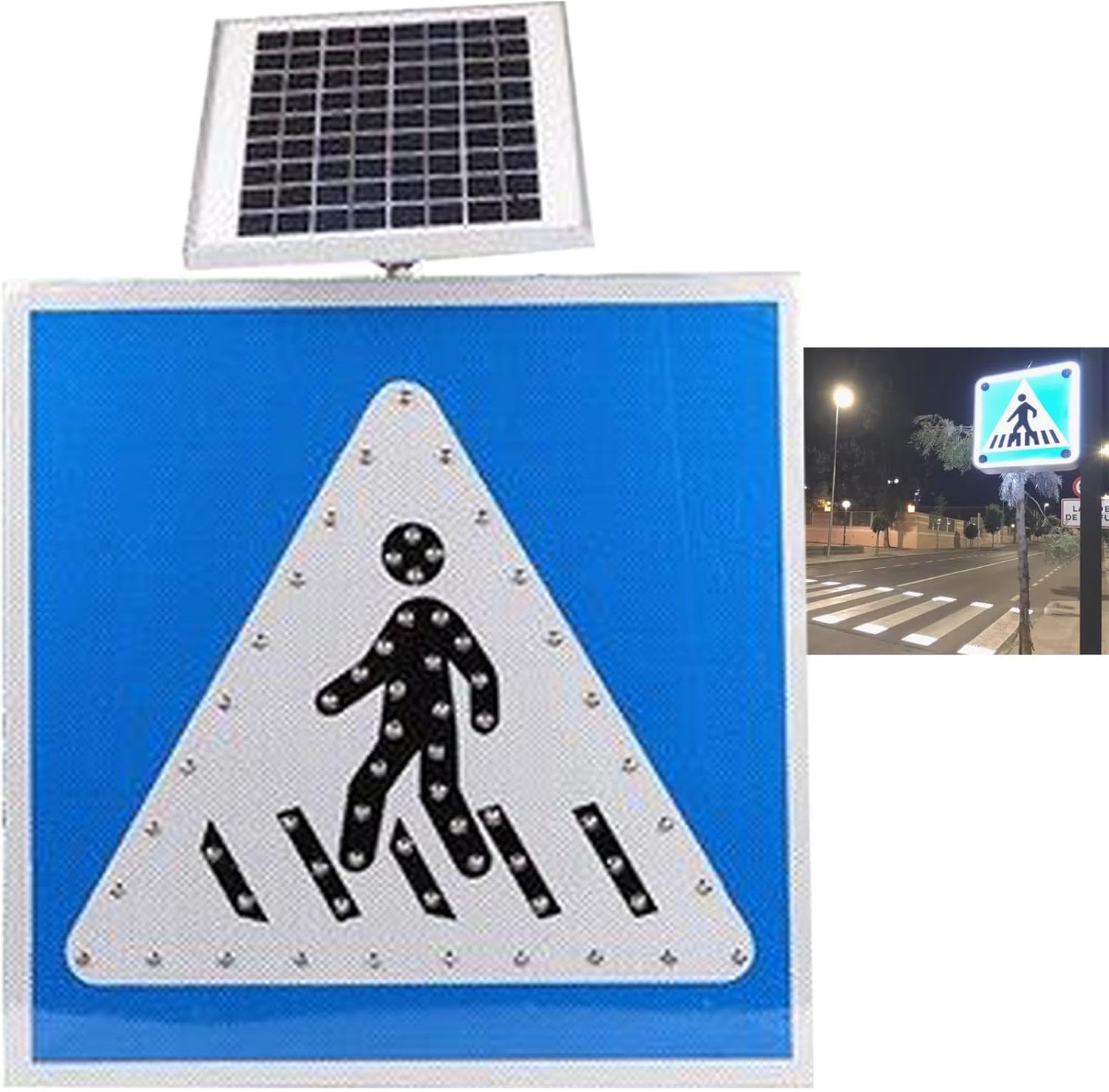 Solar LED Flashing Crosswalk Lights and Accessories, Traffic Safety Signs - Aluminum, Reflective, Engineering-Grade Film, IP65 Waterproof, Low-Maintenance, Easy Installation
