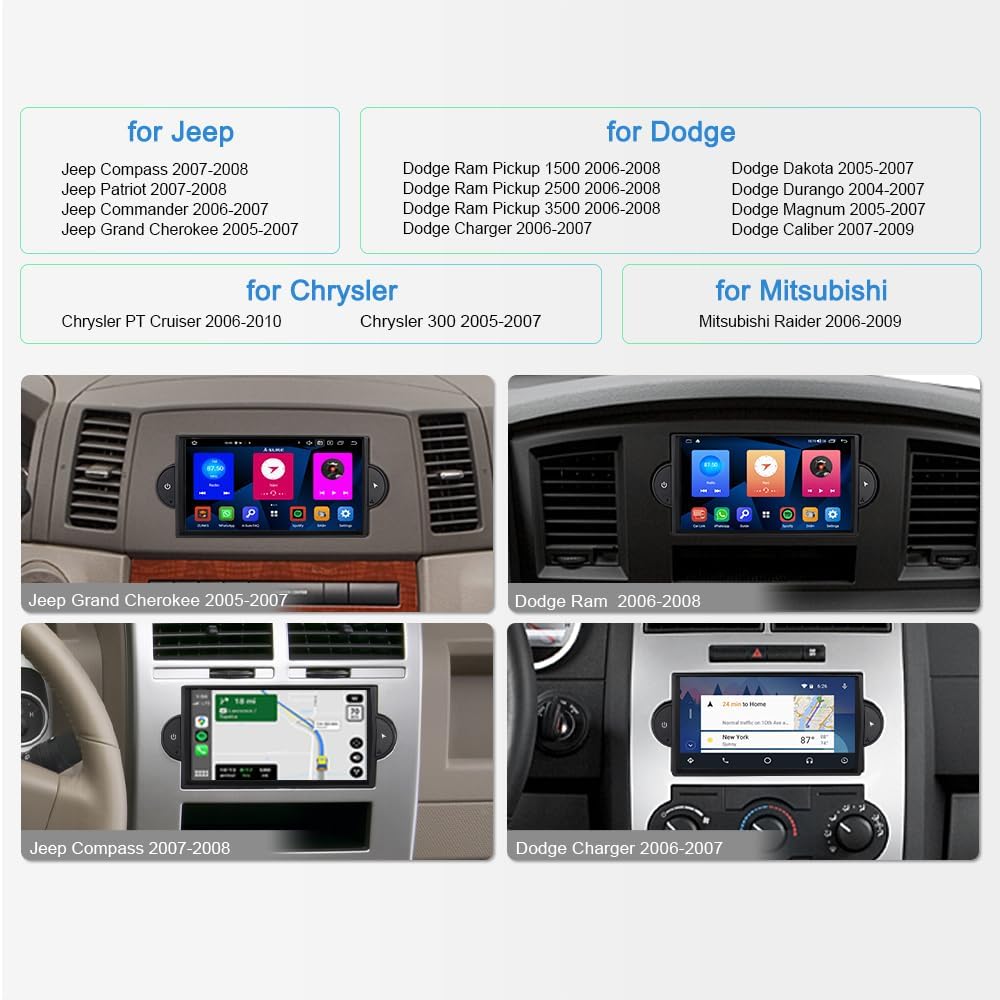 ASURE Car Stereo Radio with Carplay Android Auto for Dodge RAM Chrysler 300 Jeep Grand Cherokee Compass 2006 2007 2008 Specail Cars