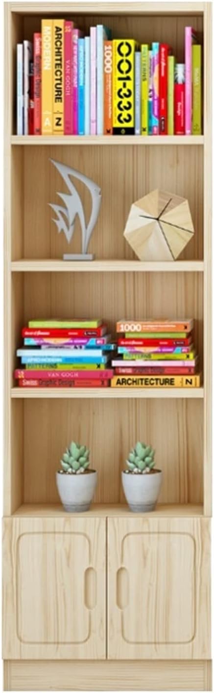 MINGPING All Solid Wood Bookshelf, 3-Tiered Pine Bookcase Locker, Minimalist Corner Storage Cabinet (180x40x24cm-B)